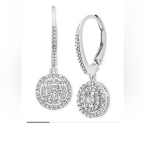 Diamond circle lever back drop earrings